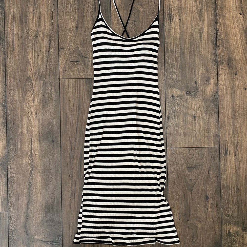 Black & white striped dress with side slit